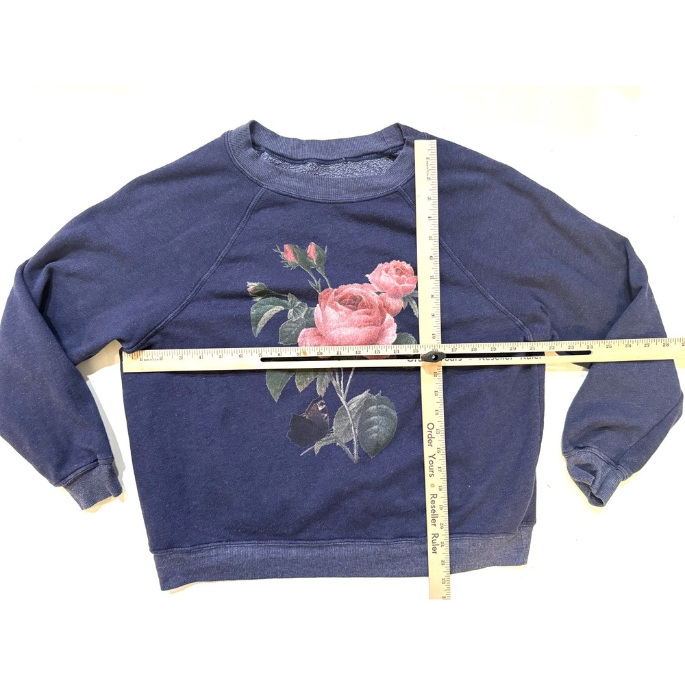 Vintage‎ 70s Floral Rose Sweatshirt Women Med Raglan Boxy Faded Botanical 80s - Picture 4 of 7